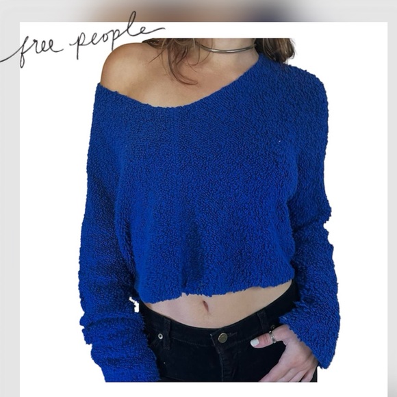Free People Sweaters - free people blue jumper crop popcorn sweater